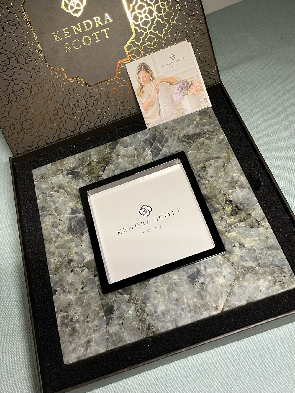 RARE Kendra Scott square stone labradorite picture frame 4x4” gunmetal
